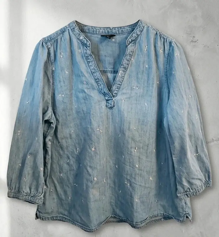 M&Co Light Blue Embroidered Denim Tunic Top Size 18