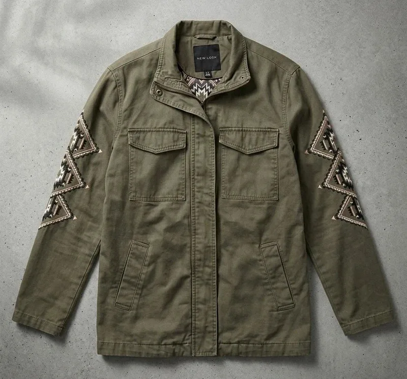 New Look Oversized Khaki Embroidered Utility Jacket Size 6
