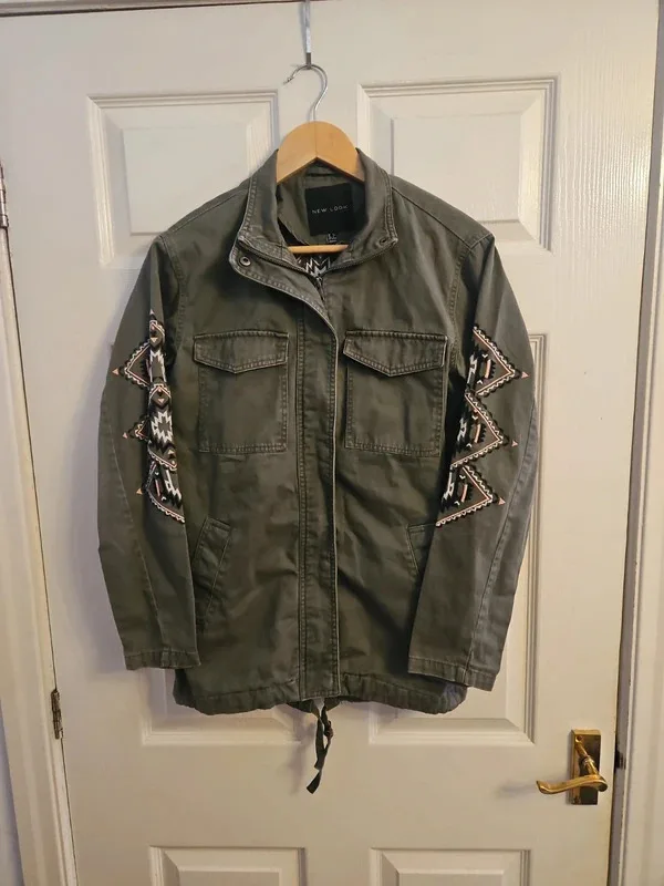 New Look Oversized Khaki Embroidered Utility Jacket Size 6 - Image 2