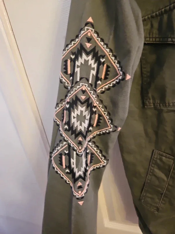 New Look Oversized Khaki Embroidered Utility Jacket Size 6 - Image 5