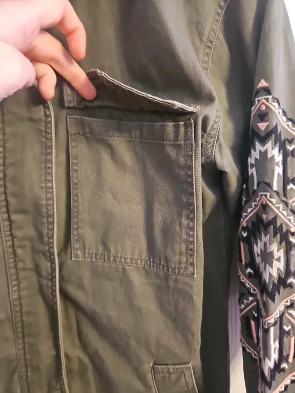 New Look Oversized Khaki Embroidered Utility Jacket Size 6 - Image 9