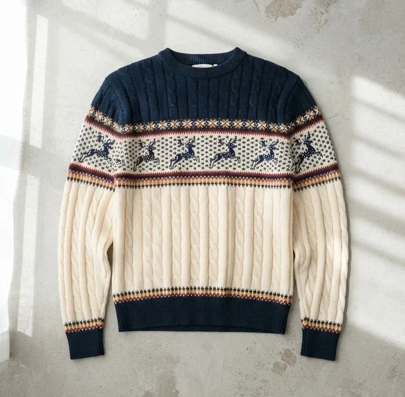 Vintage Steep Slopes Navy And Cream Christmas Jumper Size XL