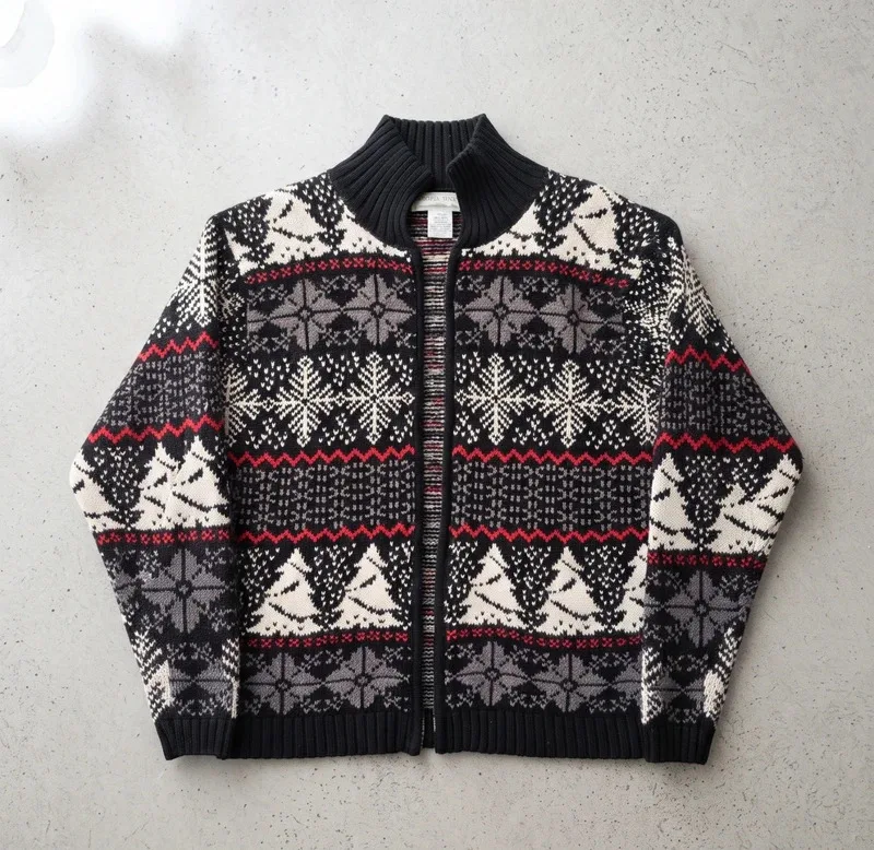 Studio Works Petite Fair Isle Christmas Jumper Zip Up Cardigan S