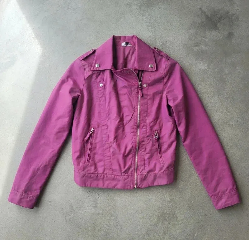 Purple Cotton Biker Jacket Size 12 Dunnes Stores