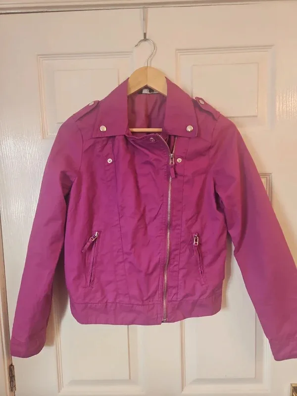 Purple Cotton Biker Jacket Size 12 Dunnes Stores - Image 2