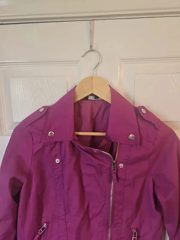 Purple Cotton Biker Jacket Size 12 Dunnes Stores - Image 3