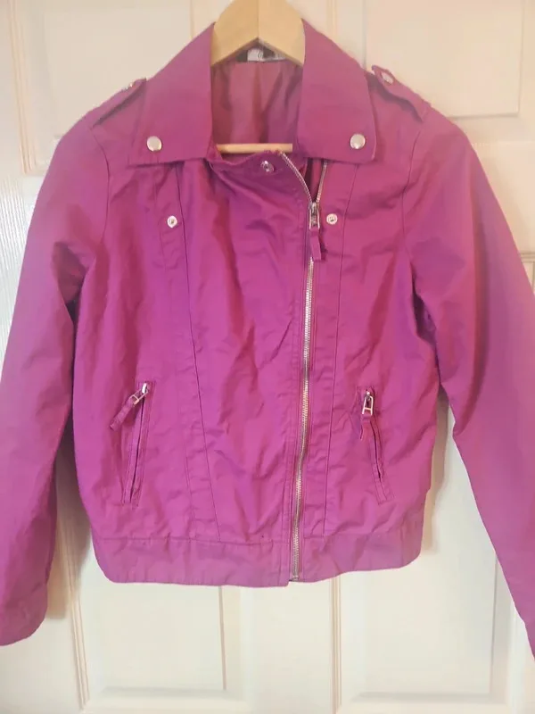 Purple Cotton Biker Jacket Size 12 Dunnes Stores - Image 4