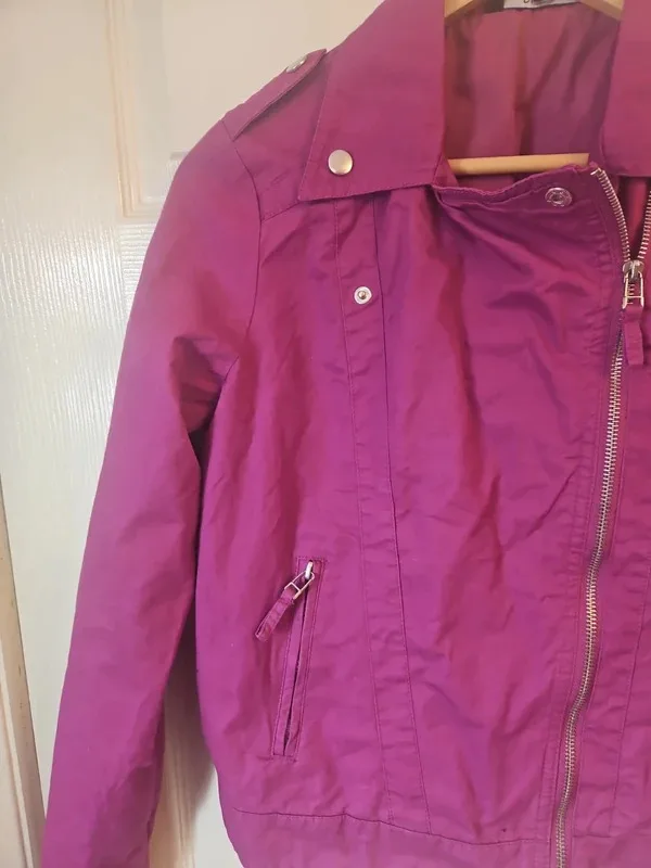 Purple Cotton Biker Jacket Size 12 Dunnes Stores - Image 5