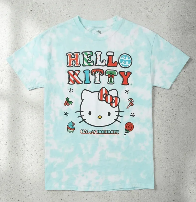 Hello Kitty "Happy Holidays" Blue Tie Dye T-Shirt - Size S - Sanrio