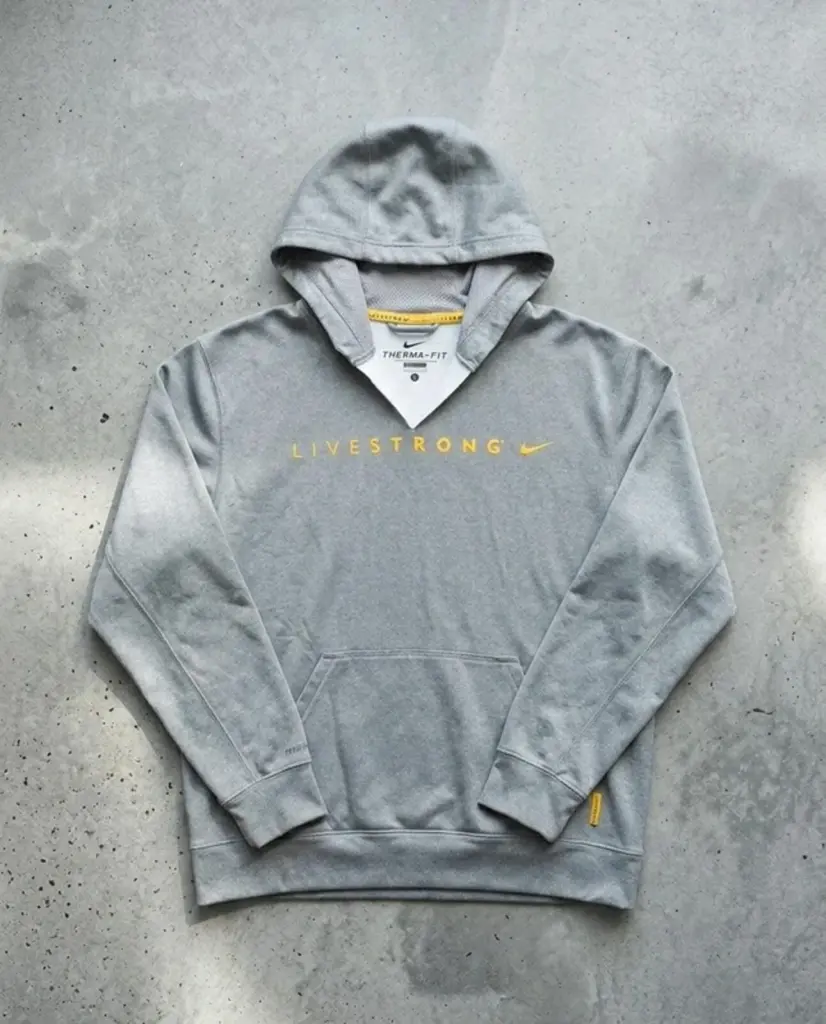 Vintage Nike Therma-FIT Livestrong Hoodie Grey Size L