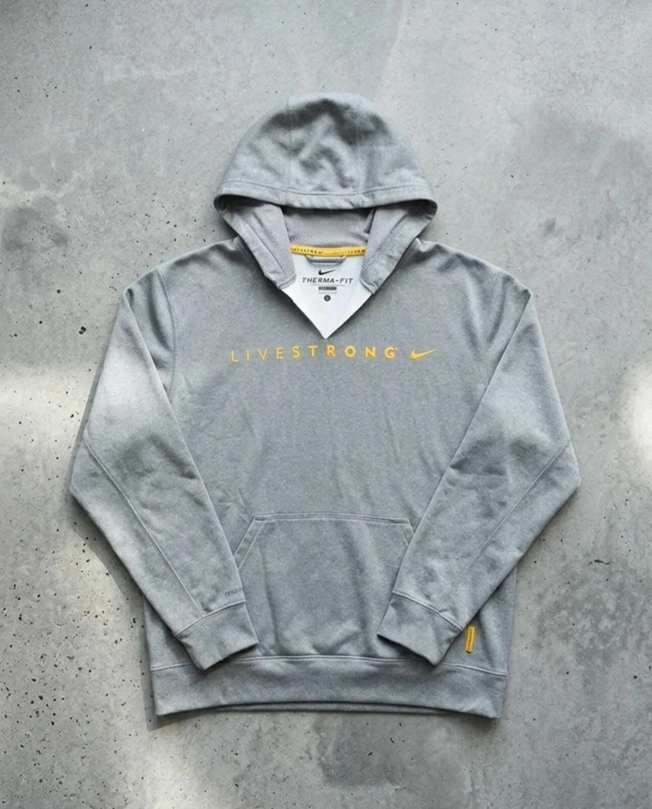 Vintage Nike Therma-FIT Livestrong Hoodie Grey Size L
