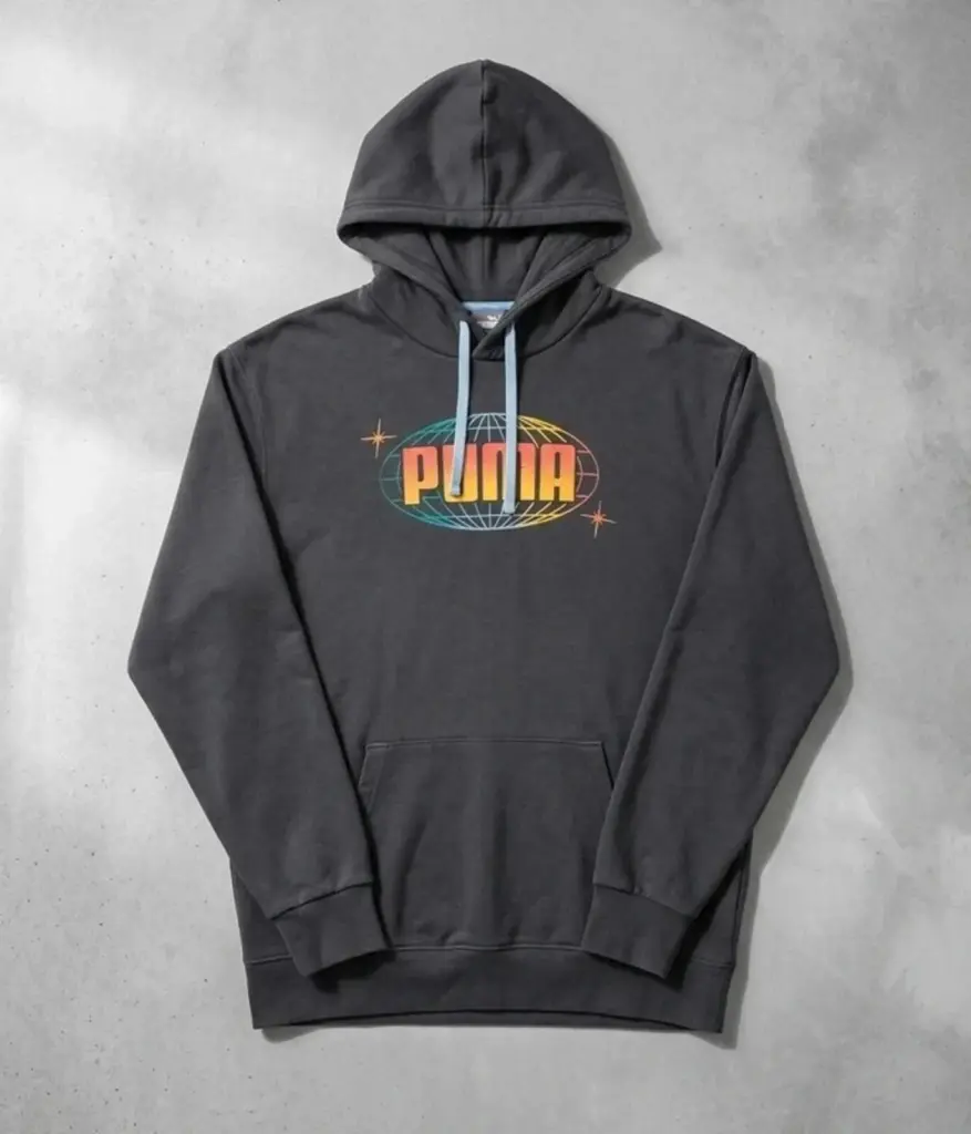 Vintage Puma Retro Hoodie Grey Embroidered Graphic Sweatshirt - Size M Boxy