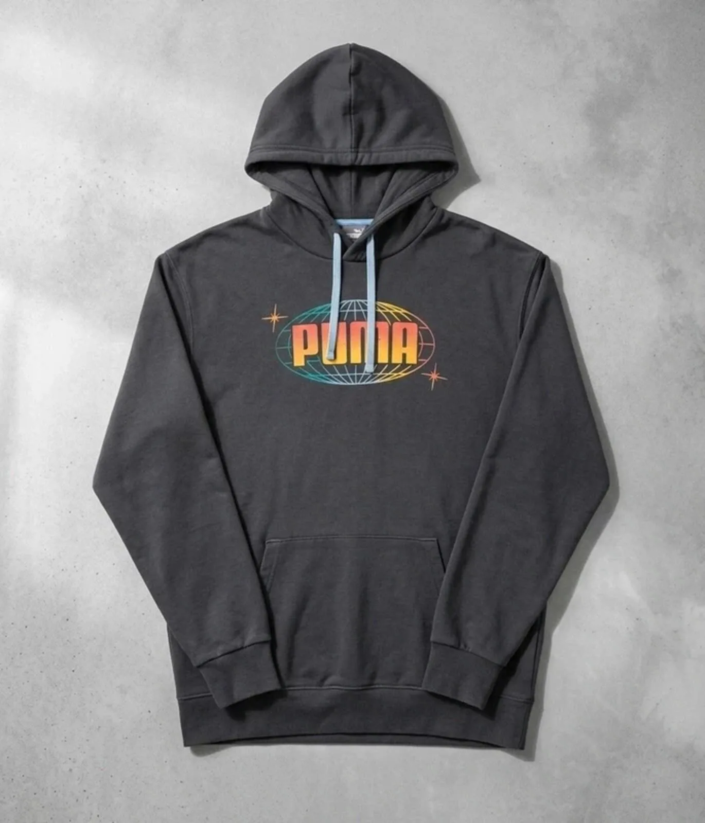 Vintage Puma Retro Hoodie Grey Embroidered Graphic Sweatshirt - Size M Boxy
