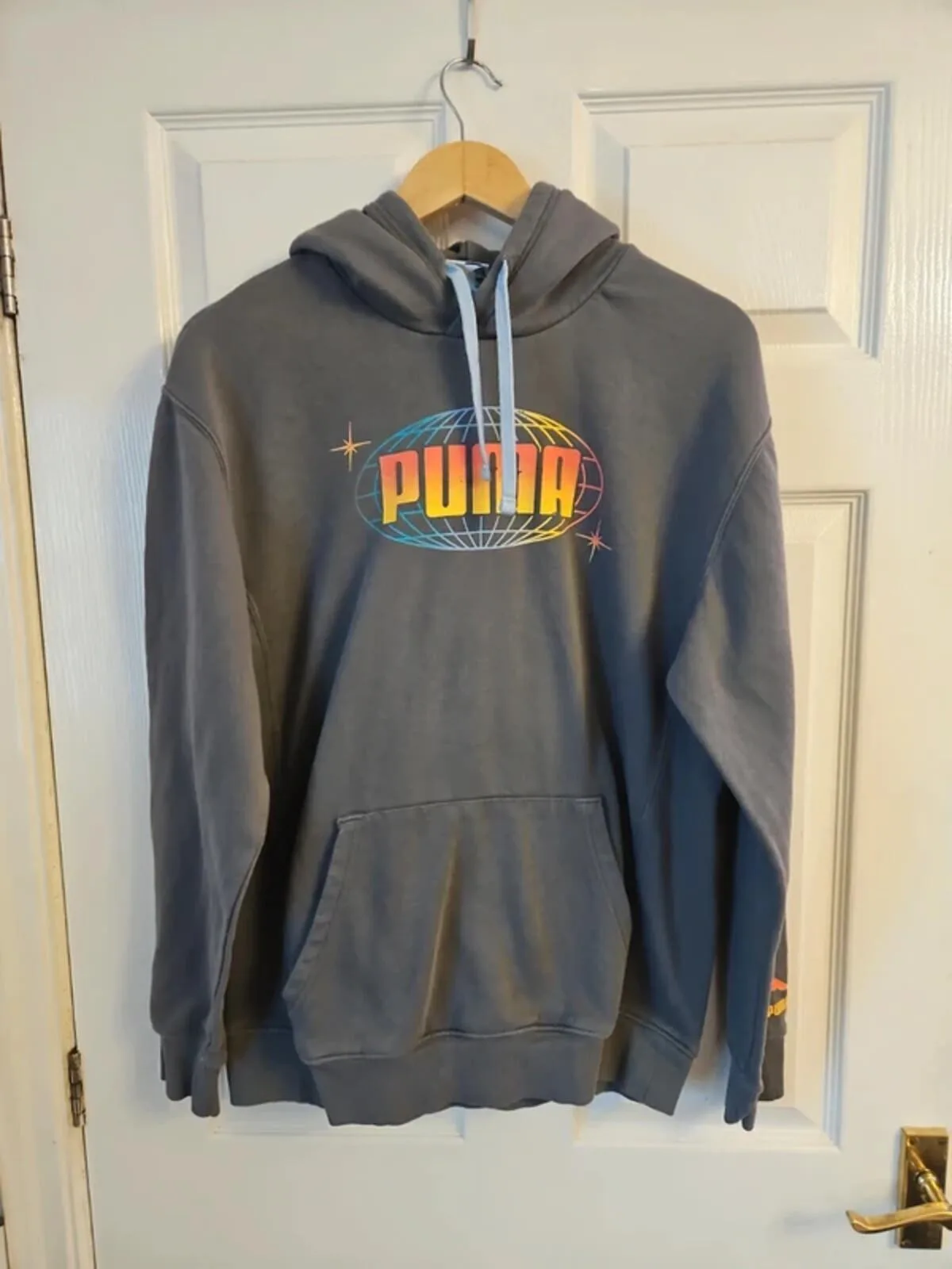 Vintage Puma Retro Hoodie Grey Embroidered Graphic Sweatshirt - Size M Boxy - Image 2