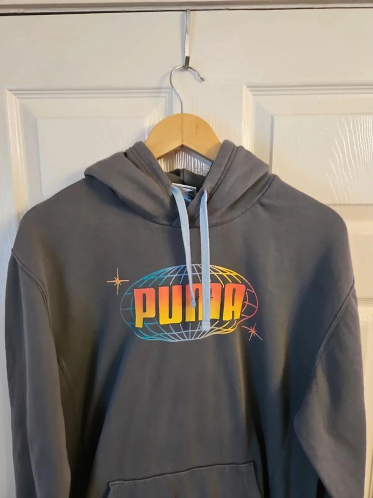 Vintage Puma Retro Hoodie Grey Embroidered Graphic Sweatshirt - Size M Boxy - Image 3