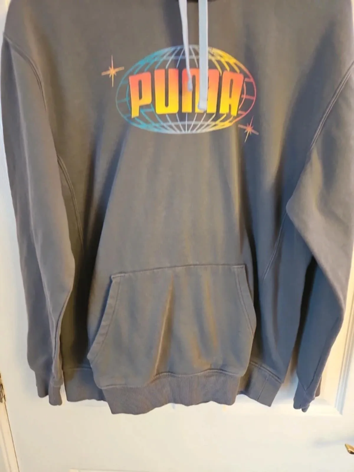 Vintage Puma Retro Hoodie Grey Embroidered Graphic Sweatshirt - Size M Boxy - Image 4
