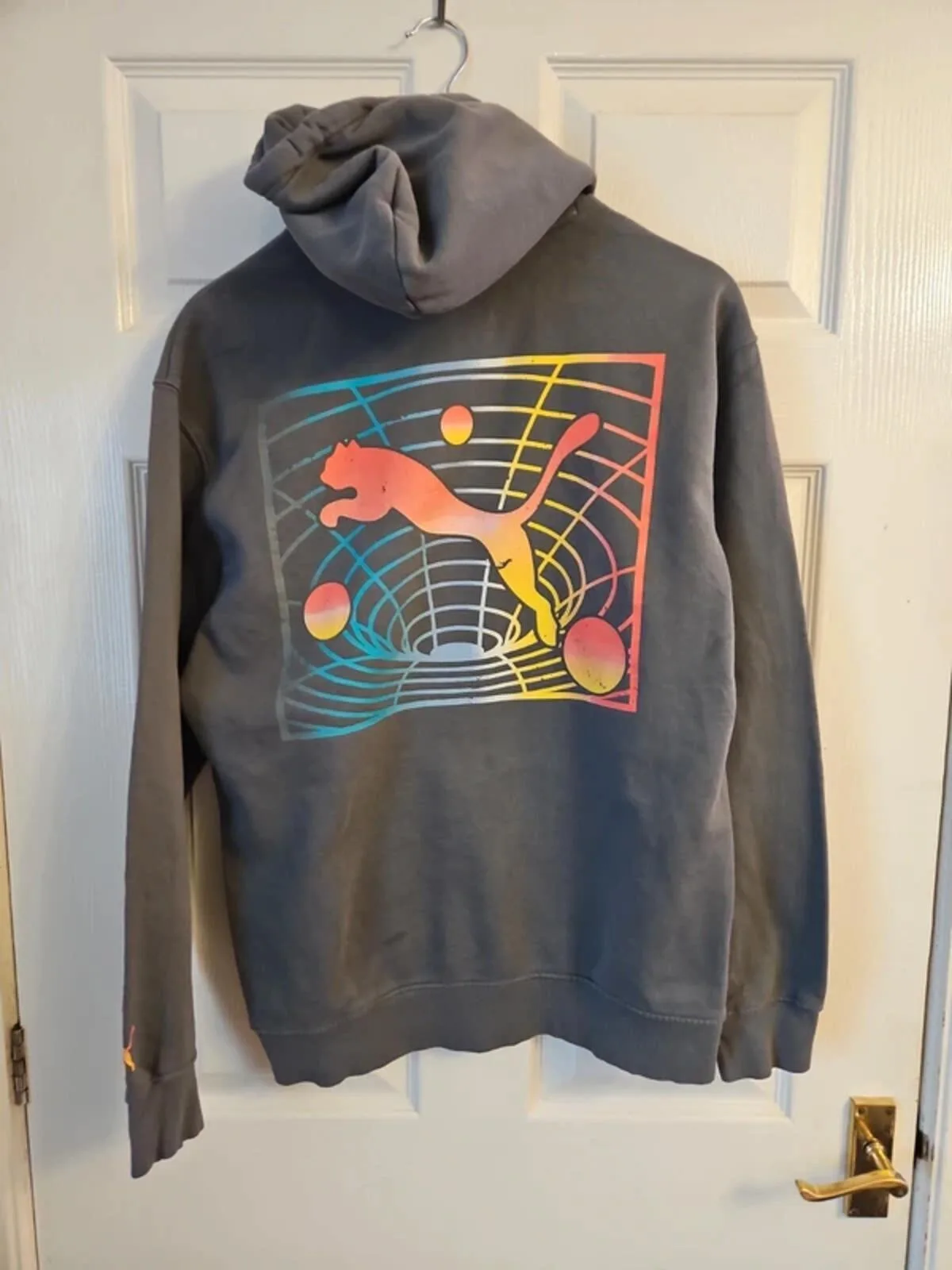 Vintage Puma Retro Hoodie Grey Embroidered Graphic Sweatshirt - Size M Boxy - Image 6