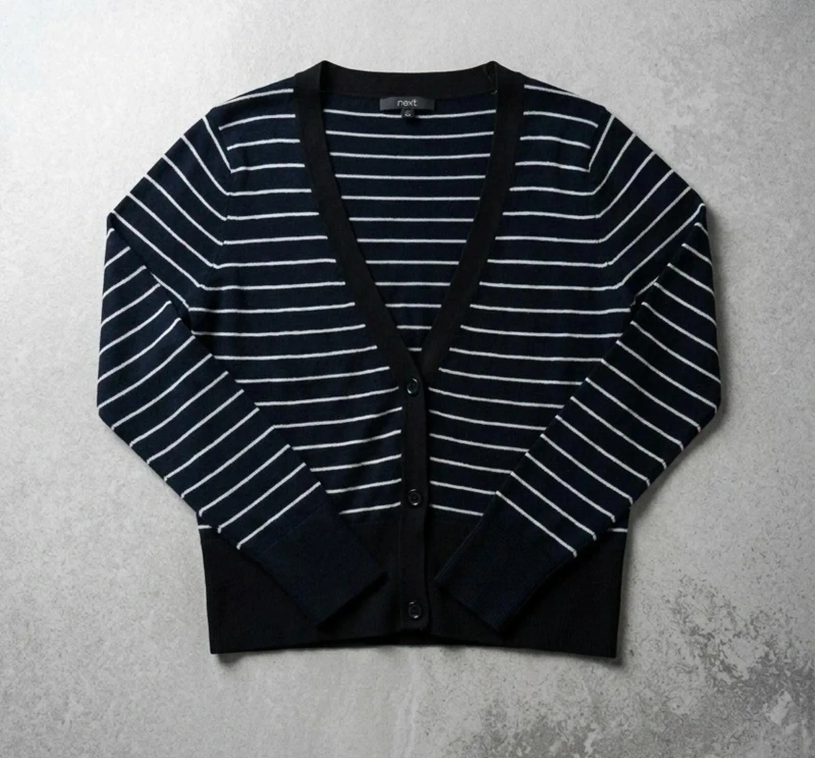 Next Striped V-Neck Cardigan Black & White Size 14 Cotton Blend