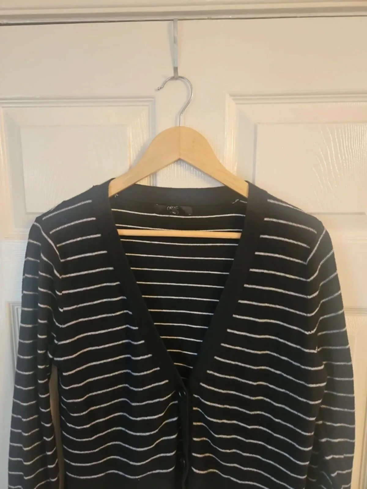 Next Striped V-Neck Cardigan Black & White Size 14 Cotton Blend - Image 3