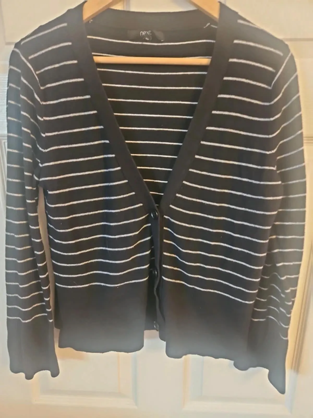 Next Striped V-Neck Cardigan Black & White Size 14 Cotton Blend - Image 4