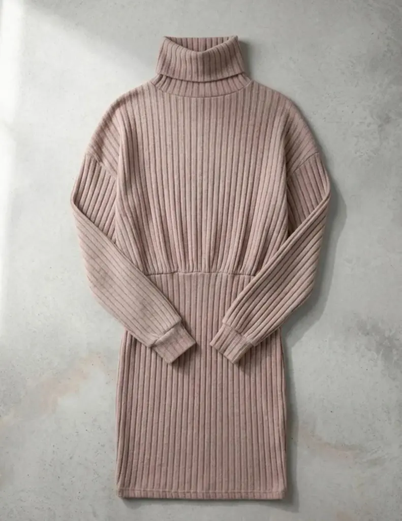 Shein Light Brown Ribbed Turtleneck Sweater Dress - Size L