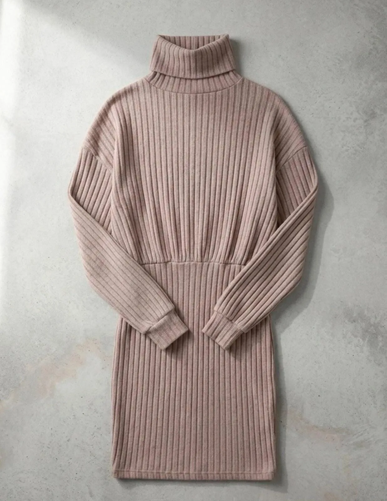 Shein Light Brown Ribbed Turtleneck Sweater Dress - Size L