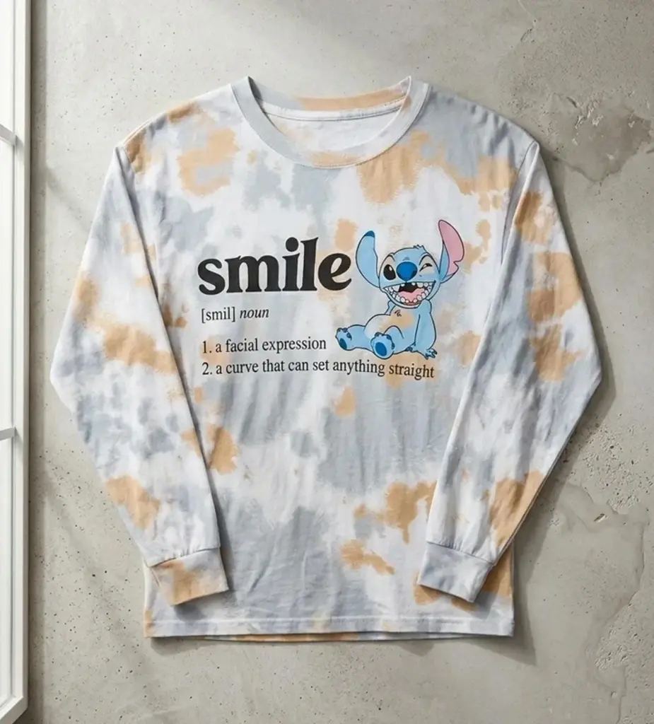 Disney Lilo And Stitch Tie Dye Long Sleeve Top Size S Smile Graphic Tee