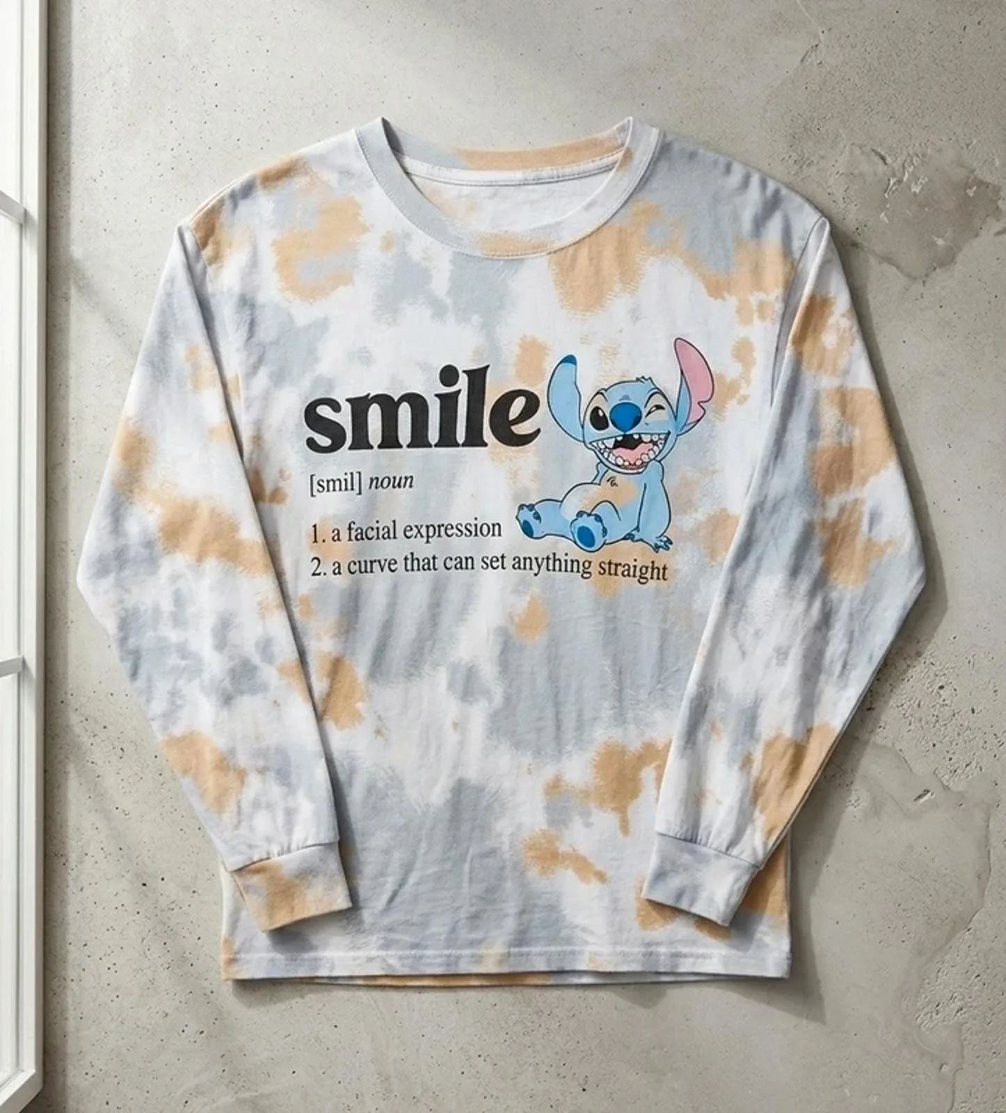 Disney Lilo And Stitch Tie Dye Long Sleeve Top Size S Smile Graphic Tee