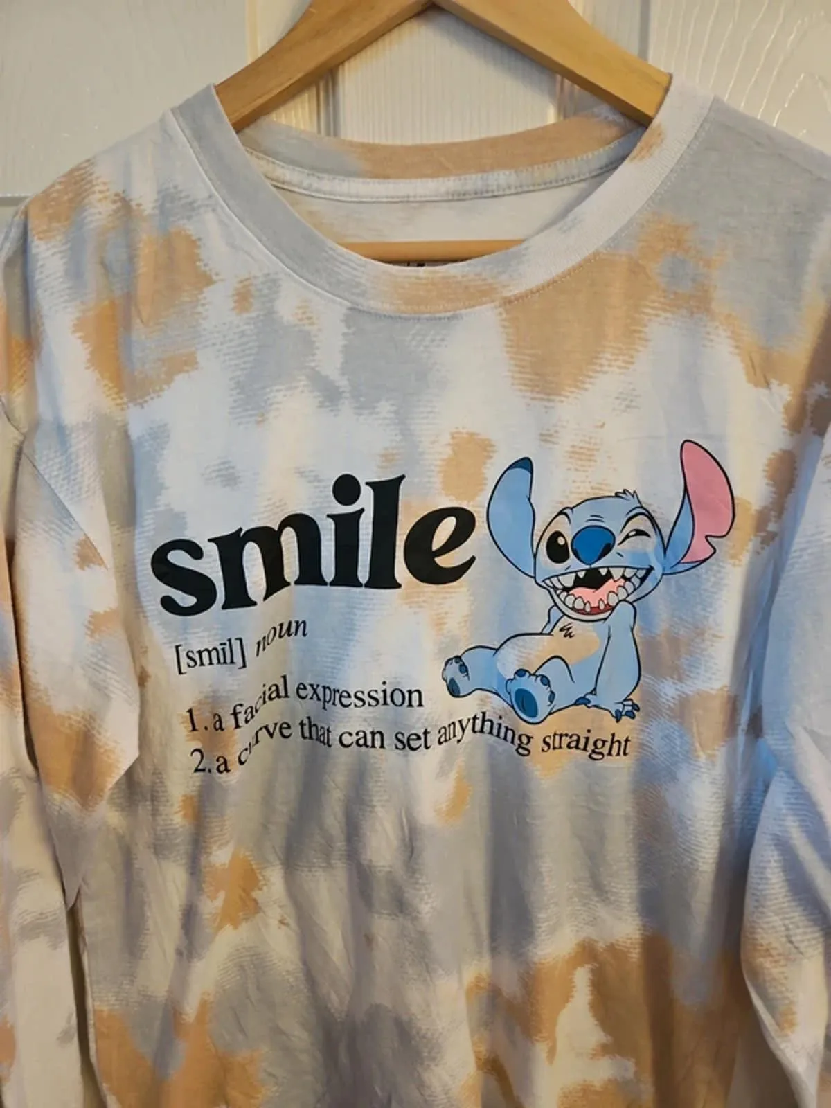 Disney Lilo And Stitch Tie Dye Long Sleeve Top Size S Smile Graphic Tee - Image 4