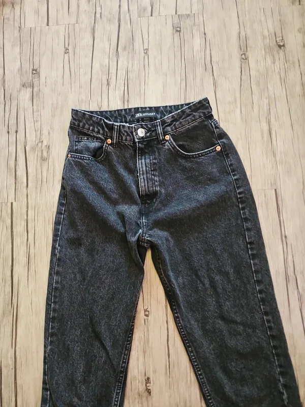 Zara Black Washed High Waist Cropped Straight Leg Jeans Size UK 8 EUR 36 - Image 2