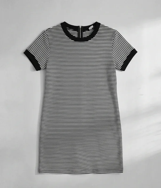 George Black White Stripe Ringer T-Shirt Dress Size 10 Zip Back
