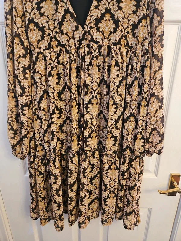 QED London Damask Tiered Smock Mini / Knee Length Dress M/L (Best Fit 12-14) - Image 4
