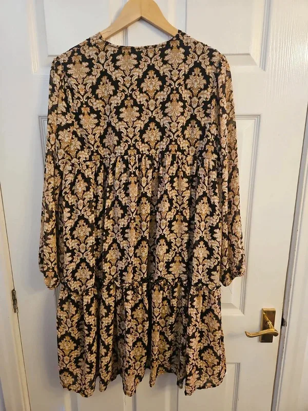 QED London Damask Tiered Smock Mini / Knee Length Dress M/L (Best Fit 12-14) - Image 6