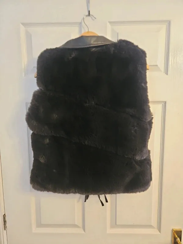 Brown Faux Fur And Leather Biker Vest - Image 6