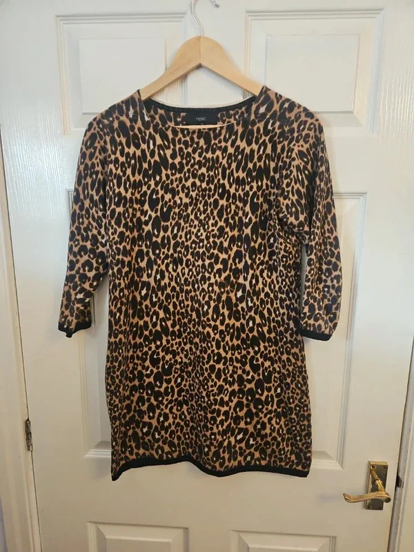 Next Leopard Print Fine Knit Tunic Mini Jumper Dress - Size 12 - Image 2