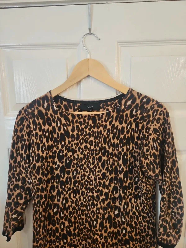 Next Leopard Print Fine Knit Tunic Mini Jumper Dress - Size 12 - Image 3