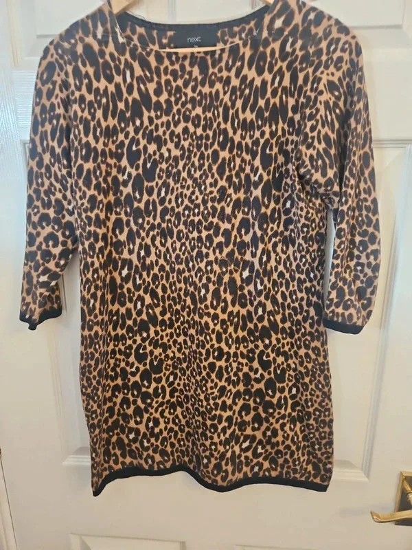 Next Leopard Print Fine Knit Tunic Mini Jumper Dress - Size 12 - Image 4