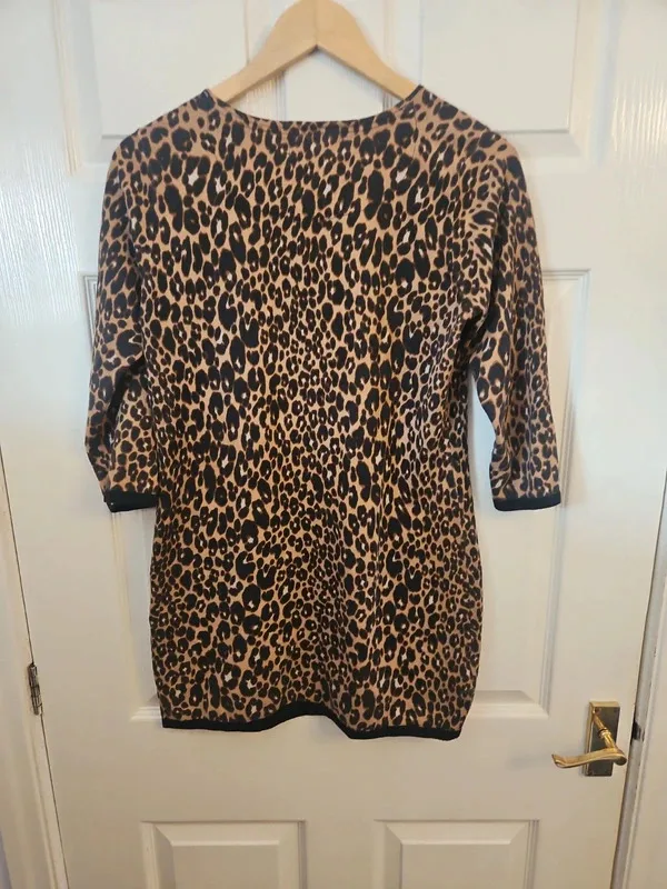 Next Leopard Print Fine Knit Tunic Mini Jumper Dress - Size 12 - Image 6