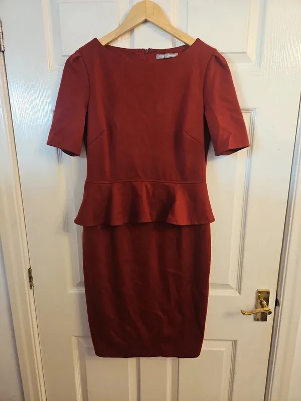 M&S Woman Claret Red Peplum Short Sleeve Dress - UK Size 14 - Image 2
