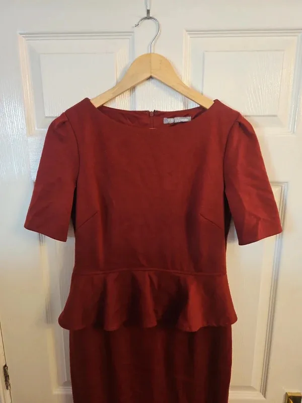 M&S Woman Claret Red Peplum Short Sleeve Dress - UK Size 14 - Image 3
