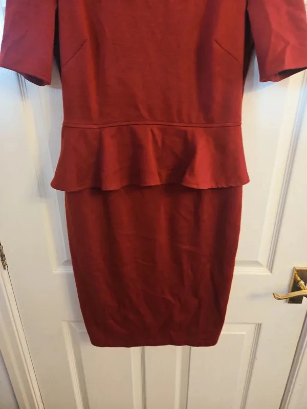 M&S Woman Claret Red Peplum Short Sleeve Dress - UK Size 14 - Image 4