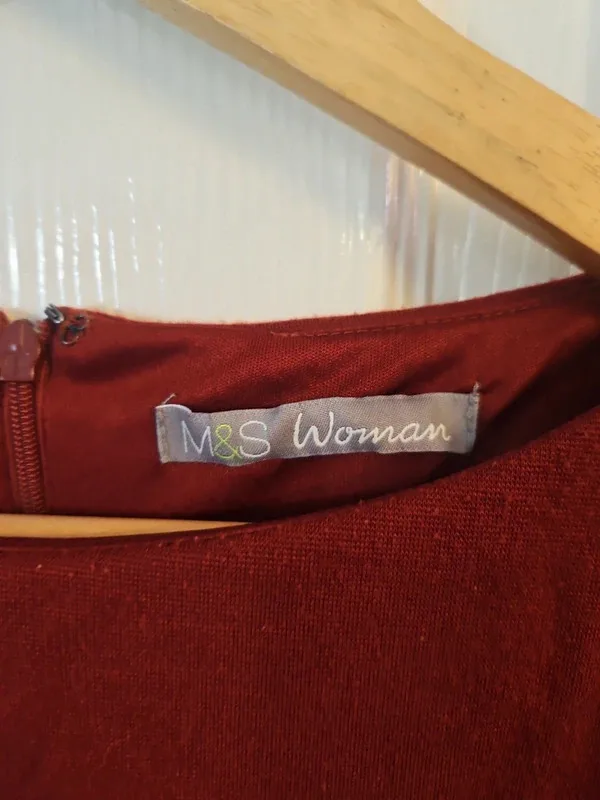 M&S Woman Claret Red Peplum Short Sleeve Dress - UK Size 14 - Image 5