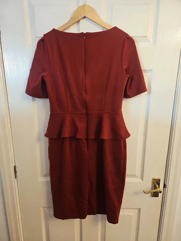 M&S Woman Claret Red Peplum Short Sleeve Dress - UK Size 14 - Image 7