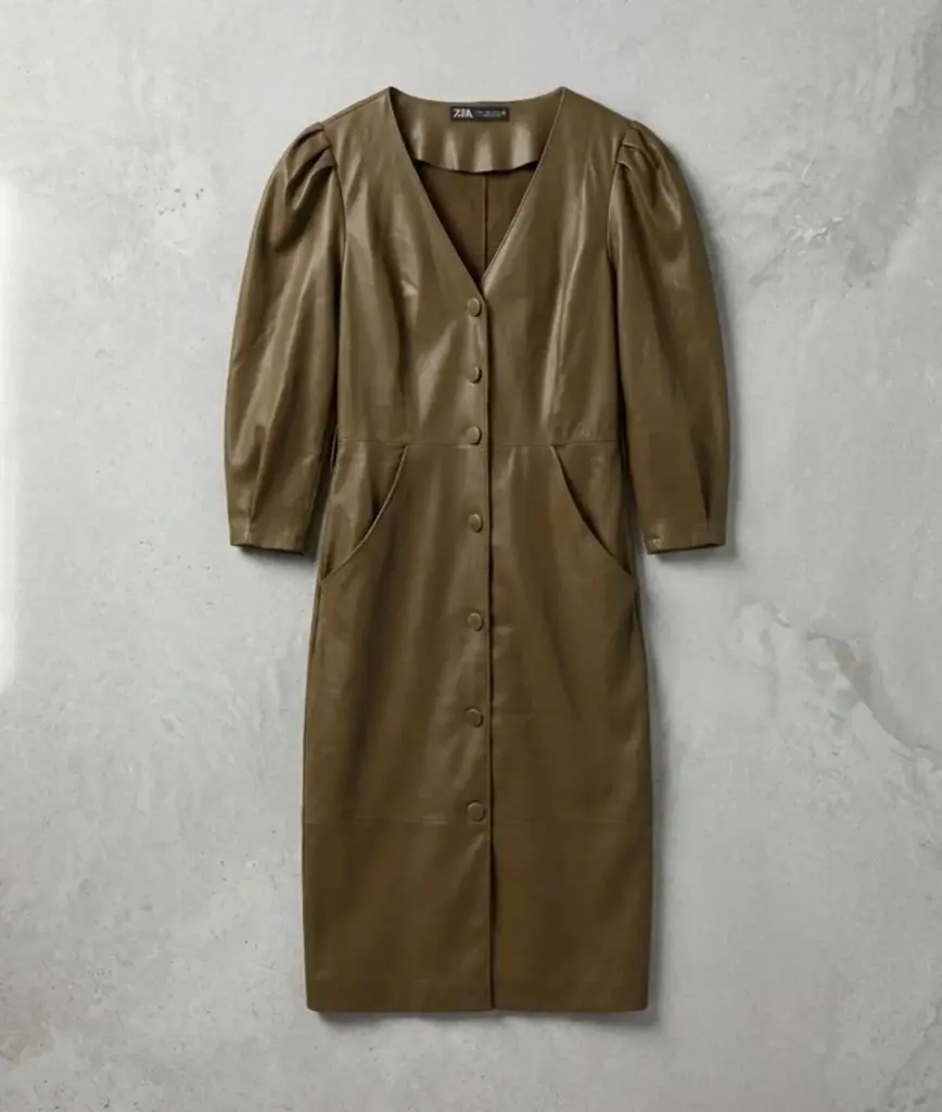 Zara Faux Leather Button-Up Midi Dress - eur S