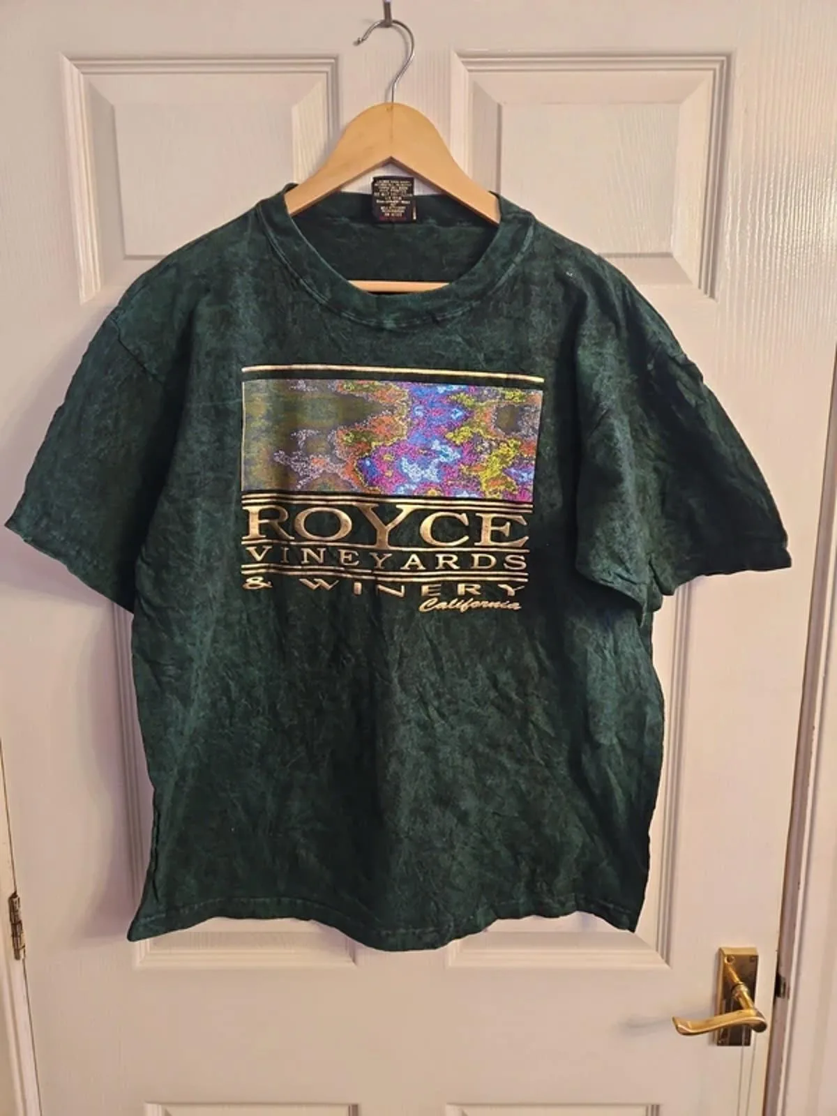 Vintage 90s Keehn Scenes "Royce Vineyards" AOP T-Shirt - Dark Green Acid Wash - Image 2