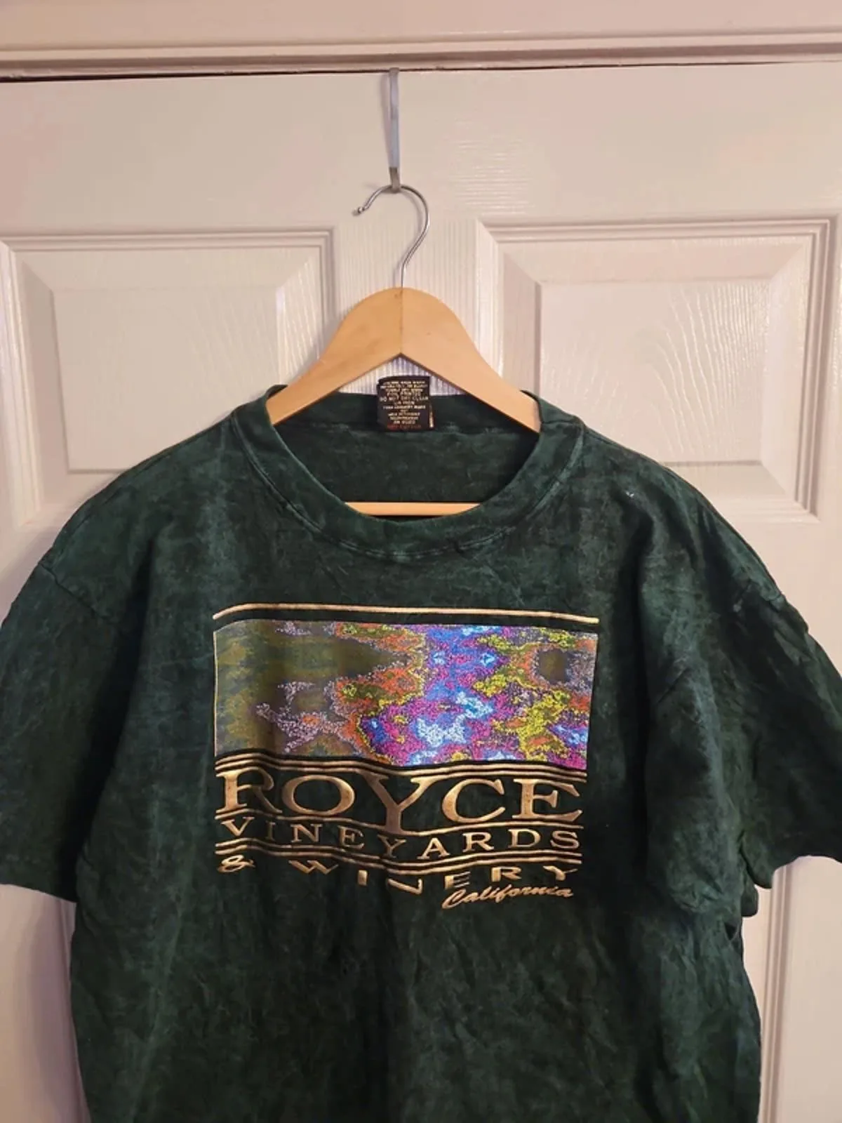 Vintage 90s Keehn Scenes "Royce Vineyards" AOP T-Shirt - Dark Green Acid Wash - Image 3