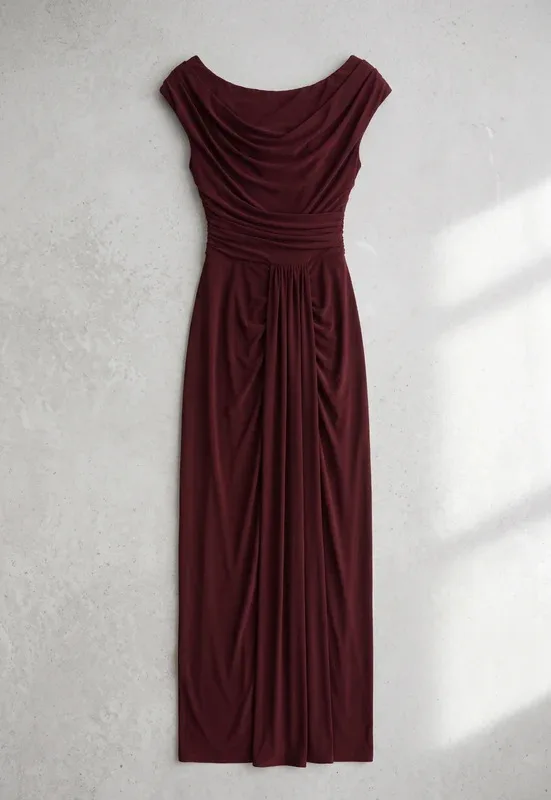 Quiz Brown Ruched Maxi Evening Dress - Size 8 (NWT)