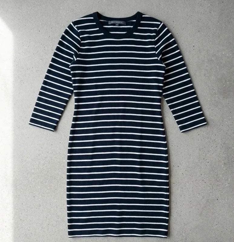French Connection Navy And White Striped Dress Size Small