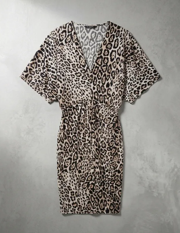 F&F Leopard Print Sparkle V-Neck Mini Dress – Size 12