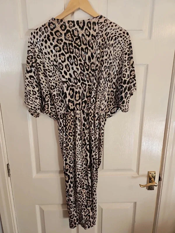 F&F Leopard Print Sparkle V-Neck Mini Dress – Size 12 - Image 6